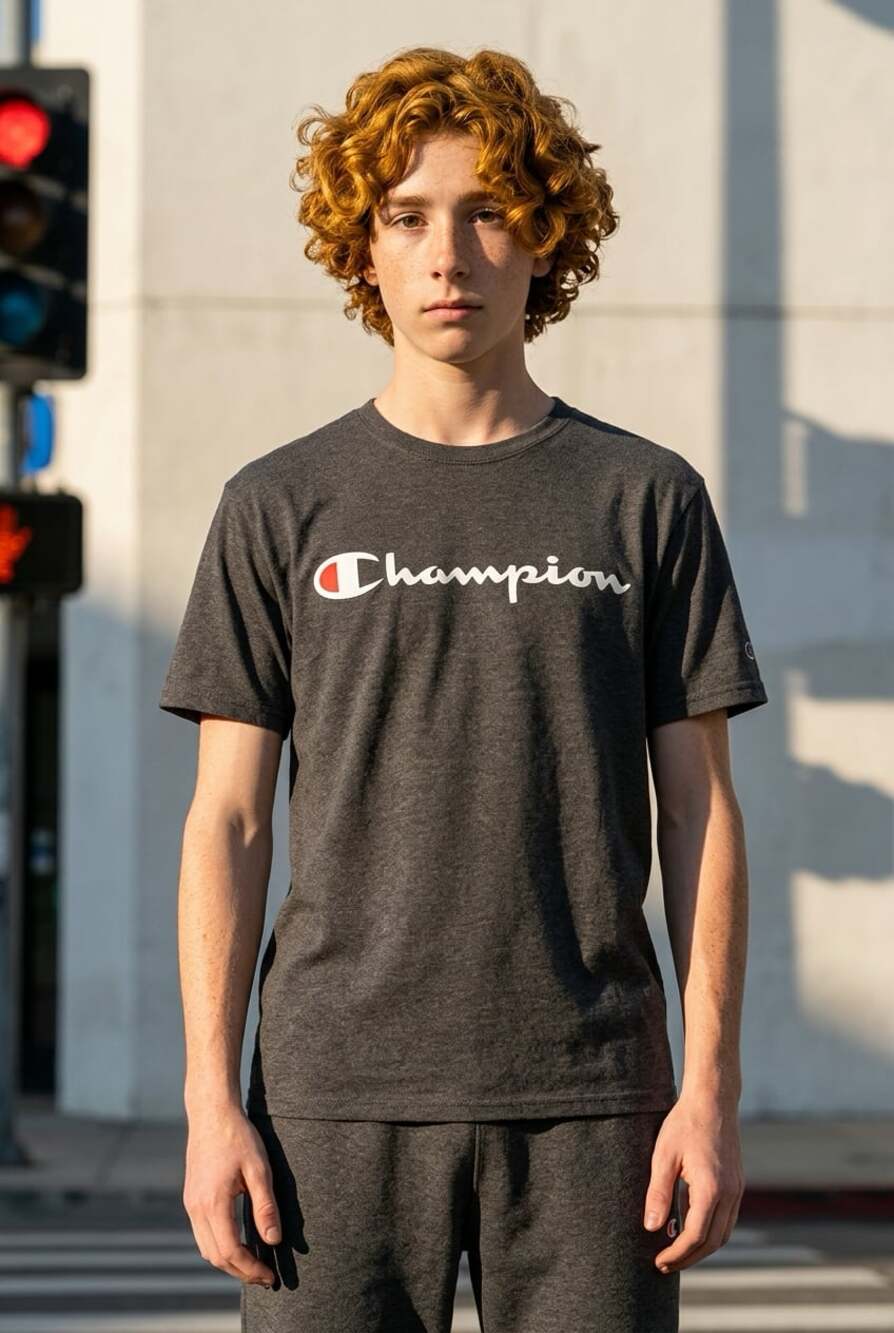 Champion Script Logo Charcoal Heather T-Shirt Size XL